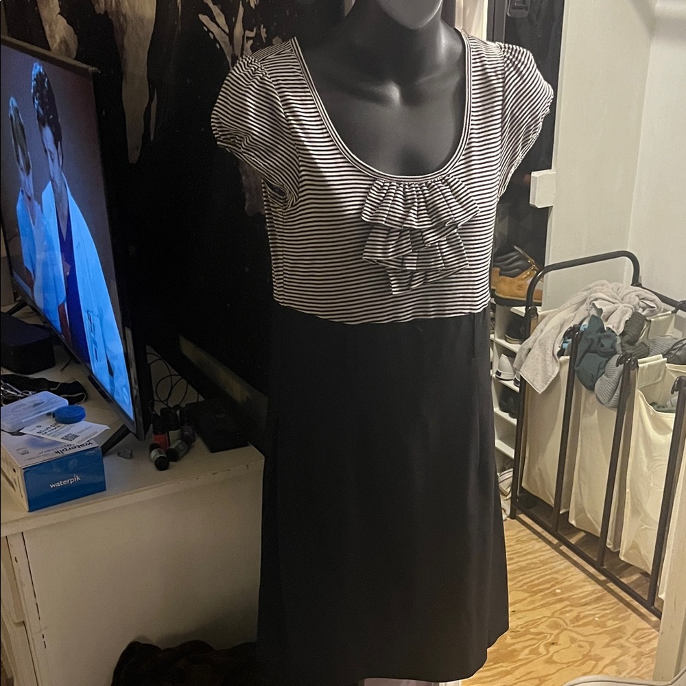 A. Byer Black and White Striped Midi Dress